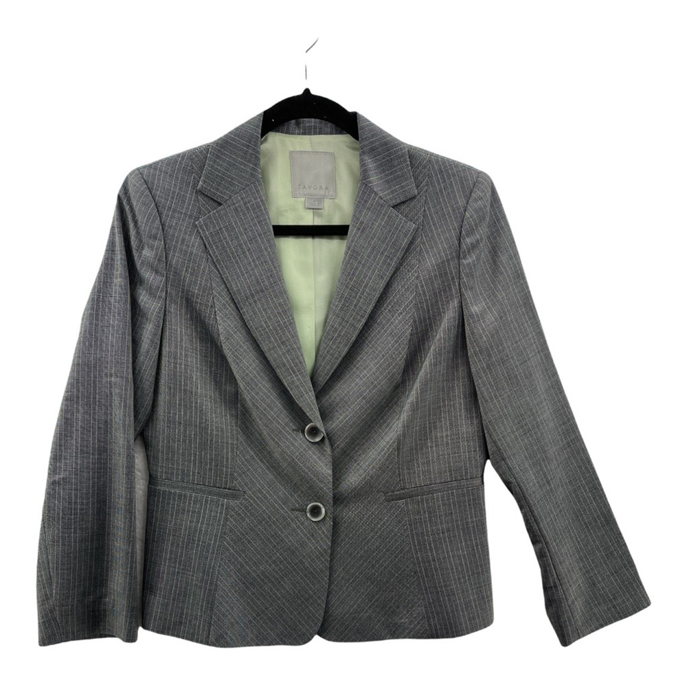 Tavora Womens Suit Jacket Gray Stripe Long Sleeve Notch Lapel Jetted Pockets 6